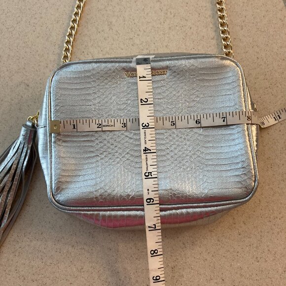 Victoria's Secret Metallic Snakeskin Crossbody Bag with Tassel and Gold Chain - Picture 10 of 12